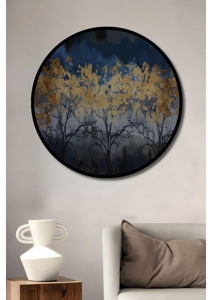 Ahşap Geceyarısı Orman Manzarazı Yağlıboya Görünüm Duvar Tablosu Yuvarlak Duvar Dekorasyon Tablosu fiyatları