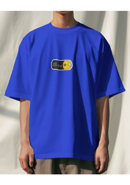 Lacivert Oversize T-Shirt Baskılı Battery