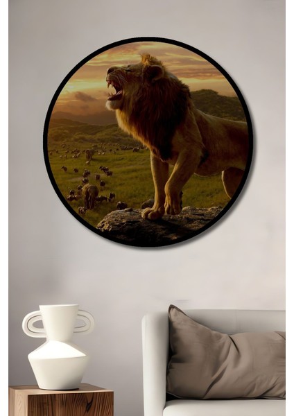 Dekoratif Ormanların Kralı Duvar Tablo Ahşap Yuvarlak Tablo