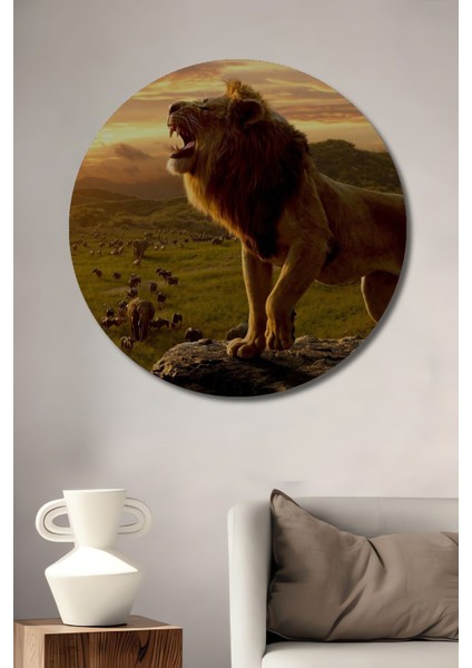 Dekoratif Ormanların Kralı Duvar Tablo Ahşap Yuvarlak Tablo fiyatları