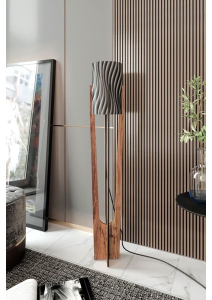 Modern Ceviz Lambader, Ahşap Tasarım, Yerden Yüksekliği 101-150 cm, Tek Ayaklı