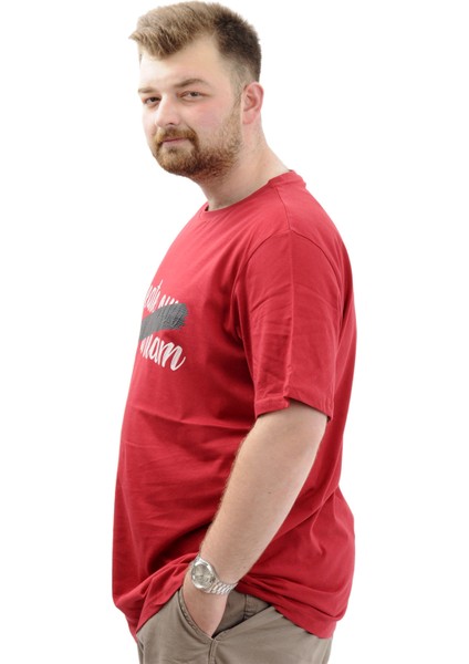 Büyük Beden Erkek Tişört Baskılı Pamuklu Bisiklet Yaka Create U24079 Bordo fiyatları