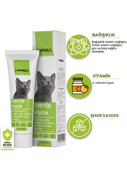 Sterile Paste Kısırlaştırılmış Kedi Destekleyici Özel Takviye Vitamin Mineral Macun 100 gr