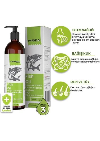 Fish Oil Kedi Köpek Omega 3 Omega 6 Destekleyici Takviye Balık Yağ 200ml