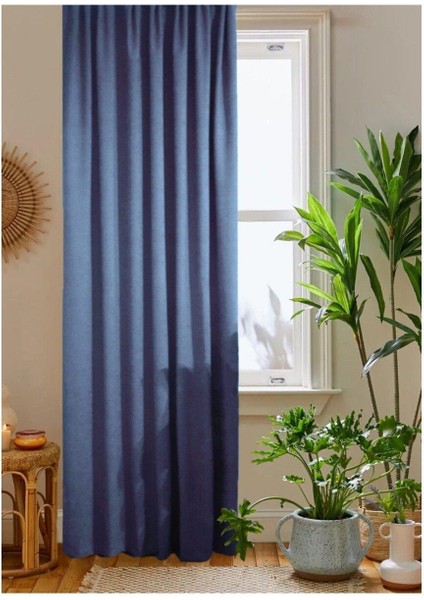 Açık Indigo Ada Fon Perde Pilesiz Extraforlu Düz Dikim Büzgü Pile