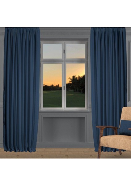 Açık Indigo Ada Fon Perde Pilesiz Extraforlu Düz Dikim Büzgü Pile indirimleri