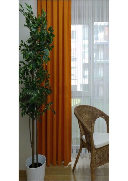 Oranj Ada Fon Perde Pilesiz Extraforlu Düz Dikim Büzgü Pile