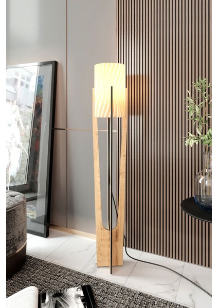 Minimalist ahşap lambader, safir meşe, tek ayaklı, 101-150 cm yükseklik, krem renk fiyatları