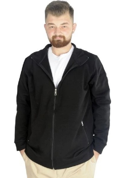 Buyuk Beden Erkek Hırka Fermuarlı Stell Dik Yaka 20571 Siyah