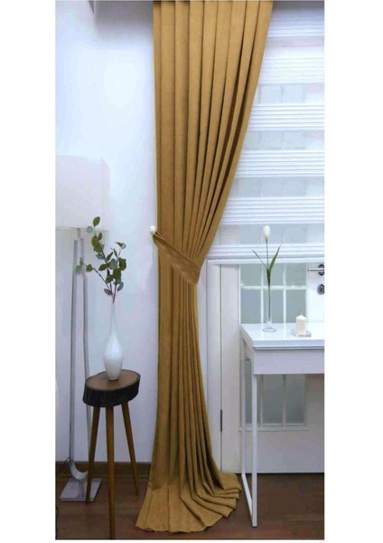 Açık Hardal Ada Fon Perde Sık Pile 1'e 3 Pile fırsatları