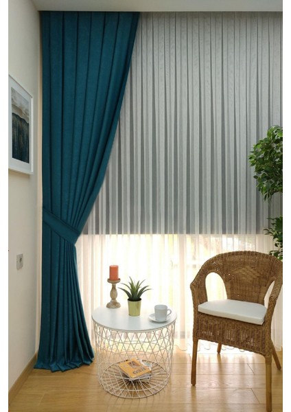 Koyu Petrol Ada Fon Perde Sık Pile 1'e 3 Pile fiyatları