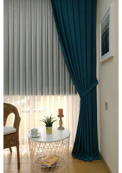 Koyu Petrol Ada Fon Perde Sık Pile 1'e 3 Pile modelleri