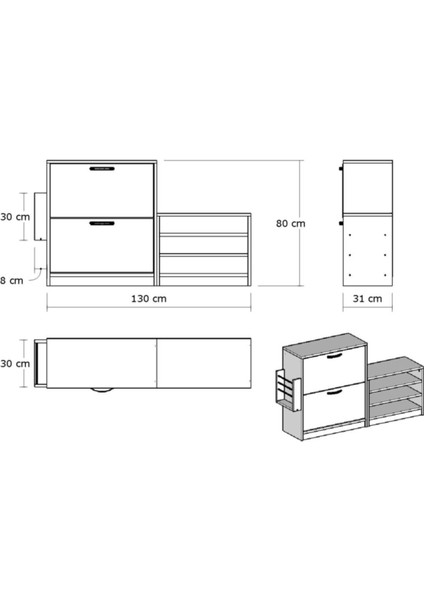 80 cm Trend Ayakkabı Dolabı Beyaz Suntalam Beyaz 130 cm 2 30 cm