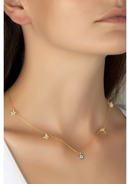 925 Ayar Gümüş Şans Kolyesi Altın Renkli Zirkon Taşlı Kadınlar İçin Özel Tasarım modelleri