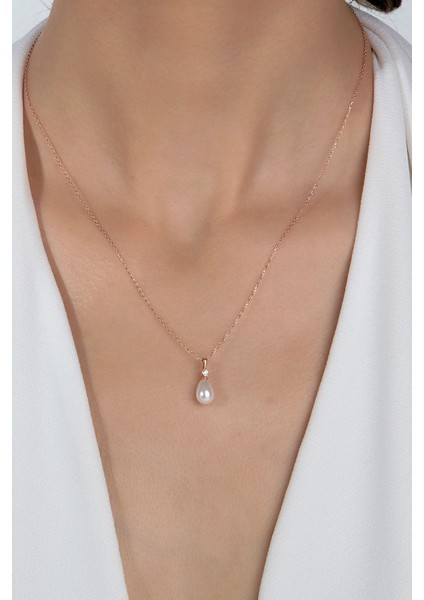 925 Ayar Gümüş Beyaz Damla İnci Kolye