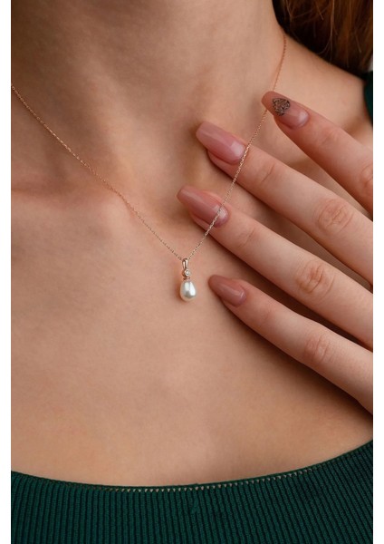 925 Ayar Gümüş Beyaz Damla İnci Kolye modelleri