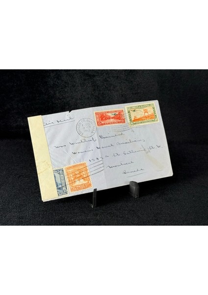 Guatemala 1943 Postadan Geçmiş 1,3 Centavos ve 5,15 Centavos Correo Aereo Pullu Zarf