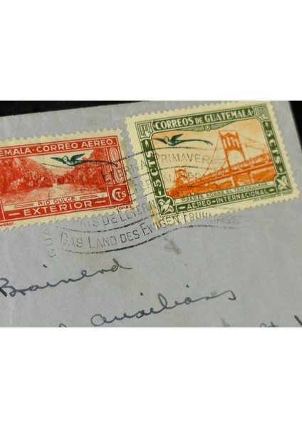 Guatemala 1943 Postadan Geçmiş 1,3 Centavos ve 5,15 Centavos Correo Aereo Pullu Zarf