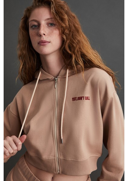 Shayna Kadın 3 Iplik Şardonlu Kapüşonlu Organik Pamuk Vizon Sweatshirt fırsatları