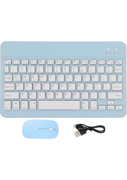 Samsung Galaxy Tab A8 Wifi X200 10.5" Uyumlu Kablosuz Bluetooth Şarjlı Türkçe Q Klavye Mouse Seti - Mavi
