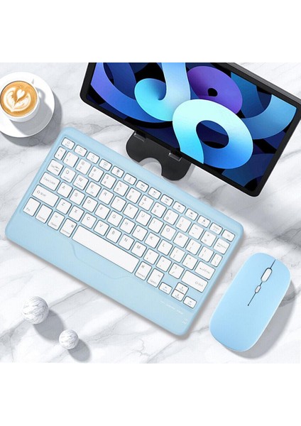 Samsung Galaxy Tab A8 Wifi X200 10.5" Uyumlu Kablosuz Bluetooth Şarjlı Türkçe Q Klavye Mouse Seti - Mavi