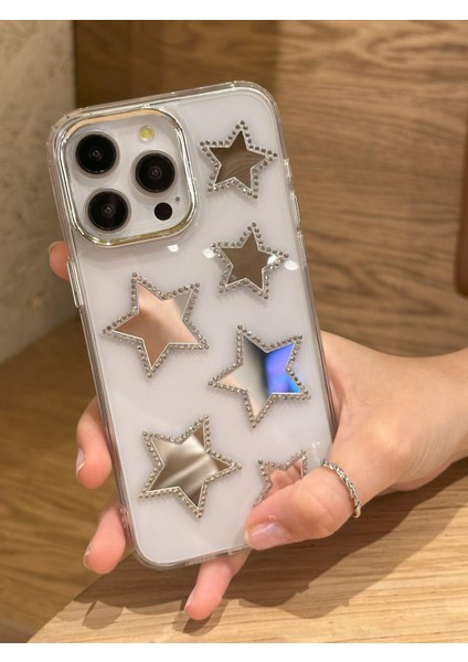 iPhone 15 Pro Max Uyumlu Aynalı Yıldızlı Taşlı Şeffaf Kılıf modelleri