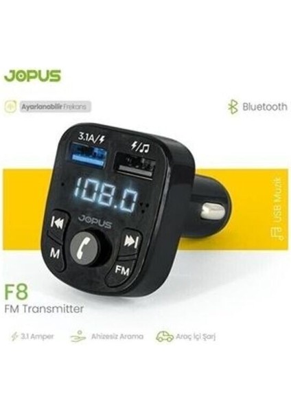 F8 Fm Transmitter Bluetooth Araç Kiti 4.0 Micro Sd USB Yüksek Hızlı Şarj