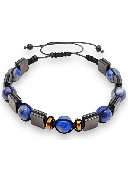 Lapis Lazuli Hematit Doğal Taş Makrome Bileklik