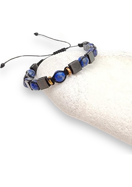 Lapis Lazuli Hematit Doğal Taş Makrome Bileklik modelleri