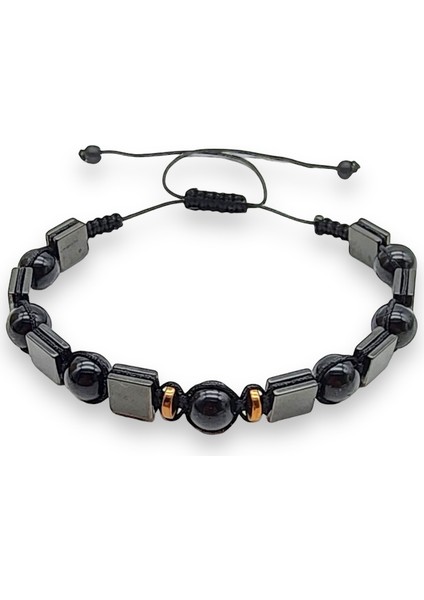 Oniks Hematit Doğal Taş Makrome Bileklik