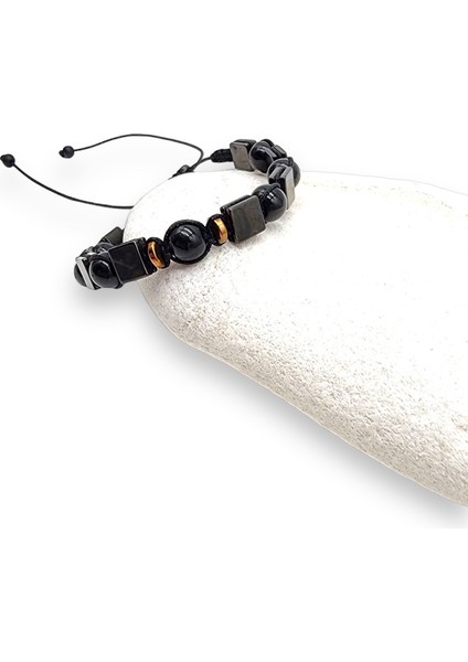 Oniks Hematit Doğal Taş Makrome Bileklik modelleri