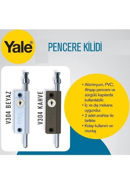 Yale V304 Pencere Kapı Emniyet Kilidi  Beyaz