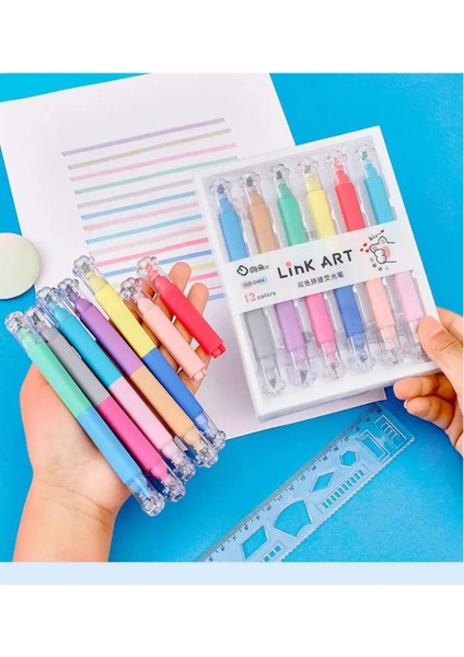 Çift Taraflı 12 Renk Pati Fosforlu Kalem Seti