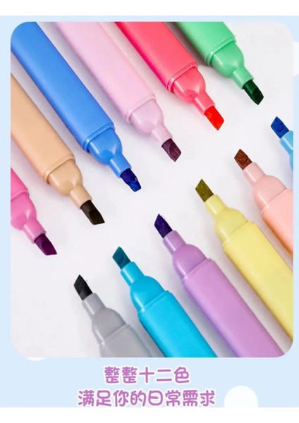 Çift Taraflı 12 Renk Pati Fosforlu Kalem Seti modelleri