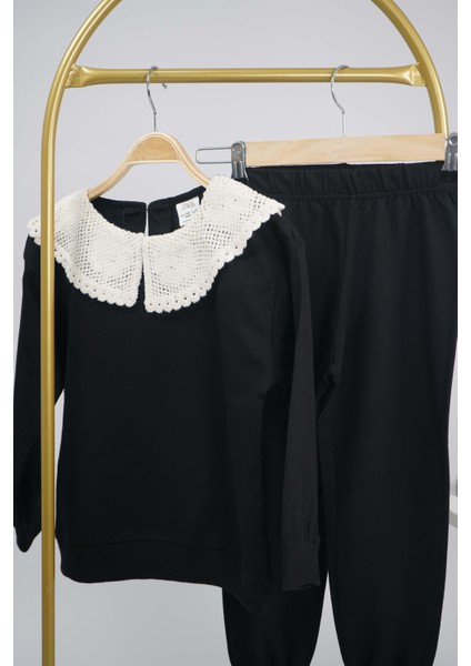 Kız Çocuk Okula Dönüş Yaka Dantel Modelli Pamuk Eşofman Takımı fiyatları