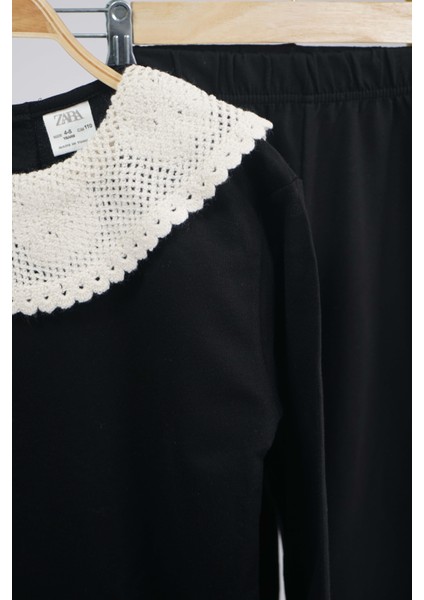 Kız Çocuk Okula Dönüş Yaka Dantel Modelli Pamuk Eşofman Takımı modelleri