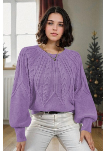 Saç Örgülü Bisiklet Yaka Italyan Kol Triko Kazak