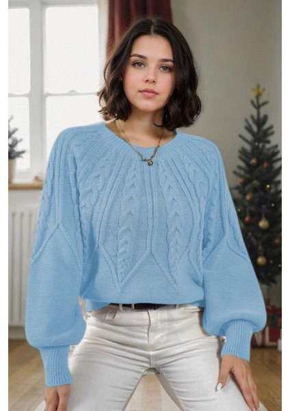 Saç Örgülü Bisiklet Yaka Italyan Kol Triko Kazak