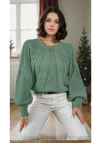 Saç Örgülü Bisiklet Yaka Italyan Kol Triko Kazak