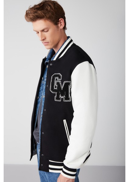 Advanced Erkek Bomber Üç Boyutlu Aplikeli Çıt Çıtlı Bomber Siyah Sweatshirt modelleri