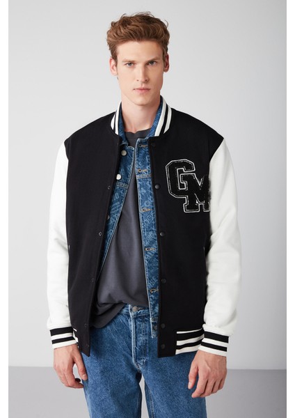 Advanced Erkek Bomber Üç Boyutlu Aplikeli Çıt Çıtlı Bomber Siyah Sweatshirt fırsatları