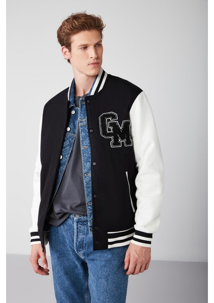 Advanced Erkek Bomber Üç Boyutlu Aplikeli Çıt Çıtlı Bomber Siyah Sweatshirt indirimleri