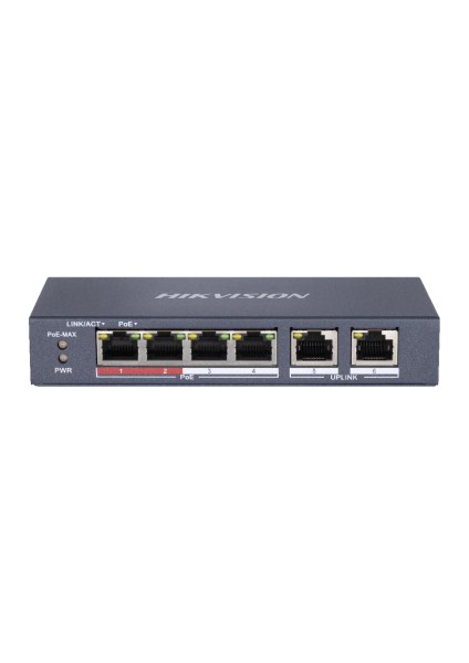 Hılook NS-0106P-35(B), 5 Port, Megabit, 4 Port Poe, 60W, +2 Port Megabit Uplink, Long Range 250METRE, Yönetilemez, Masaüstü Switch