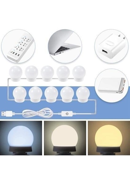 Nostalji Hollywood Tarzı 10lu Makyaj Masası Aynası Beyaz Led Işıklı Lamba Usb modelleri