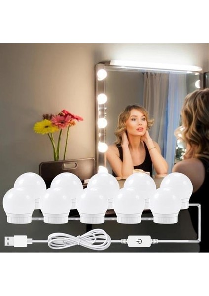 Nostalji Hollywood Tarzı 10lu Makyaj Masası Aynası Beyaz Led Işıklı Lamba Usb fırsatları