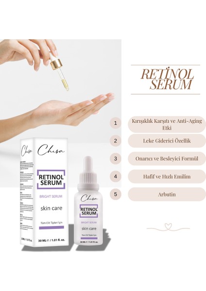Retinol Serum Onarıcı ve Besleyici 30 ml (1% Retinol ve Hyaluronic Acid)