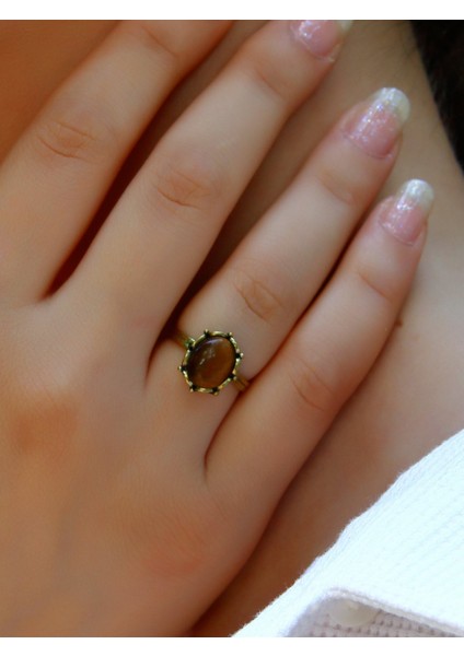 Doğal Taş Kaplangözü Doğal Taşlı Antik Modelli Ayarlanabilir Kadın Yüzük EUY38KG