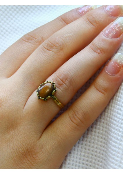 Doğal Taş Kaplangözü Doğal Taşlı Antik Modelli Ayarlanabilir Kadın Yüzük EUY38KG fiyatları