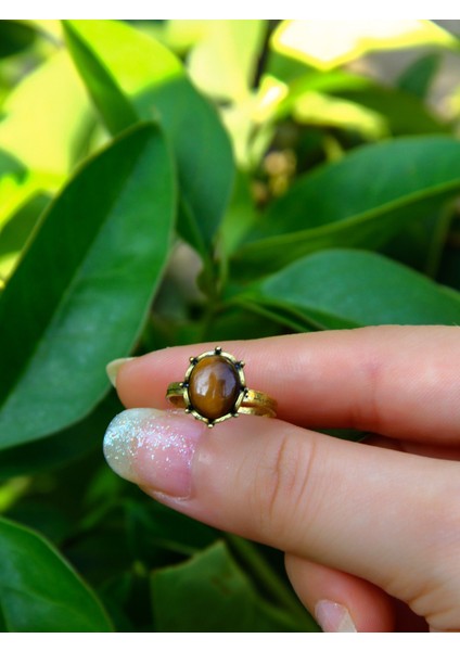 Doğal Taş Kaplangözü Doğal Taşlı Antik Modelli Ayarlanabilir Kadın Yüzük EUY38KG modelleri