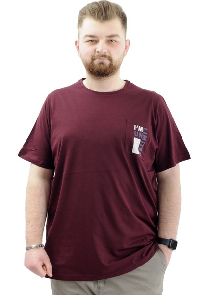 Erkek Büyük Beden T-Shirt Pamuklu Baskılı Bisiklet Yaka Tişört Lımıted U24052 Mürdüm